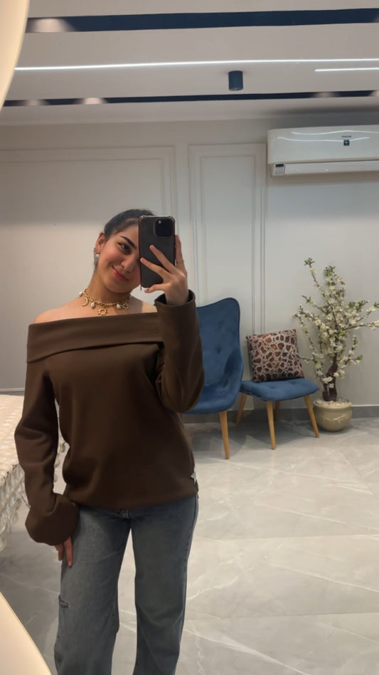 Brown Off Shoulder Sweater