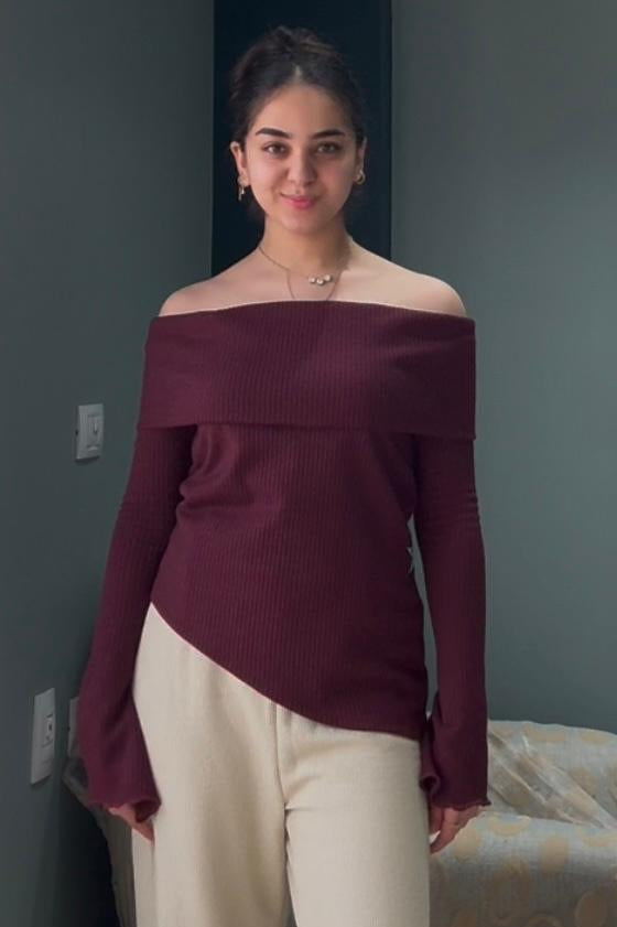 Burgundy Knitted Off Shoulder Sweater